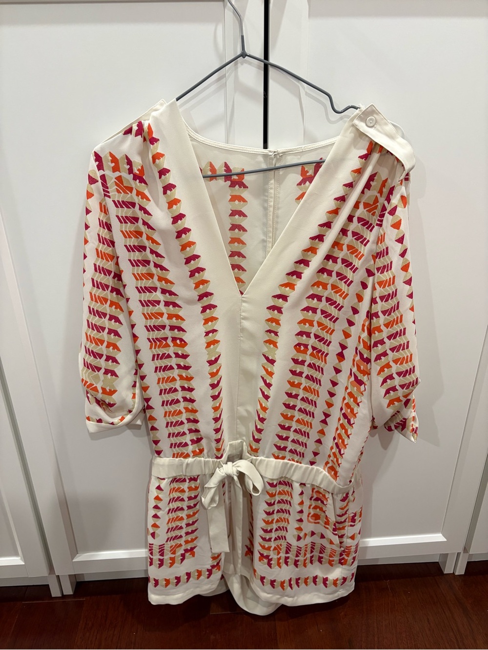 Cream Romper with Pink & Orange Geometric Print